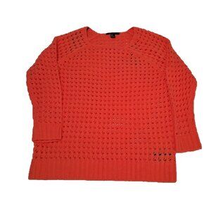 Women's Forever 21 Open Knit Pullover, 3/4 Length Sleeve, Coral, Medium